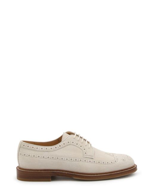 Brunello Cucinelli Brown Perforated-Embellished Lace-Up Derby Shoes for men
