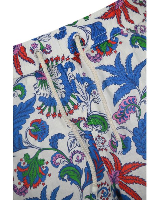 Mc2 Saint Barth Blue Linen Swimsuit With Flower Print for men
