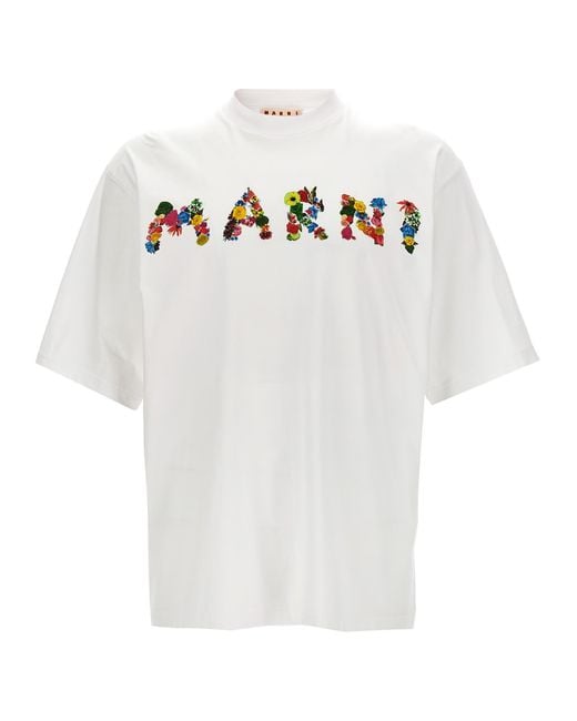 Marni White 'Collage Bouquet' T-Shirt for men