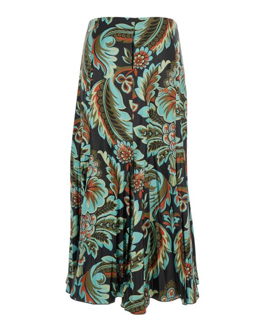 Etro Green Pleated Skirt With Floral Print