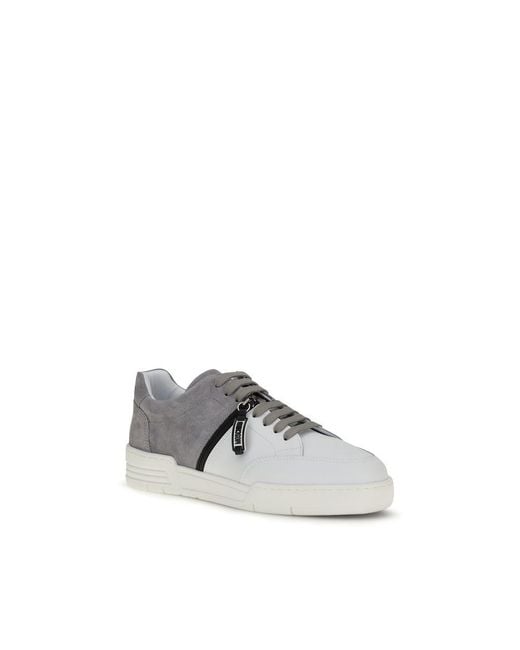 Moschino Gray Calf Leather Bos Taurus Low Top Sneakers for men