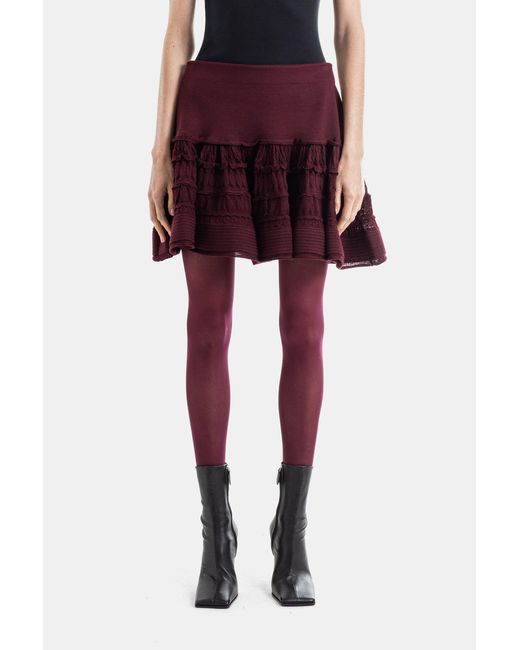 Maison AlaïA Red Ruffle Mini Skirt Bordeaux Virgin Wool