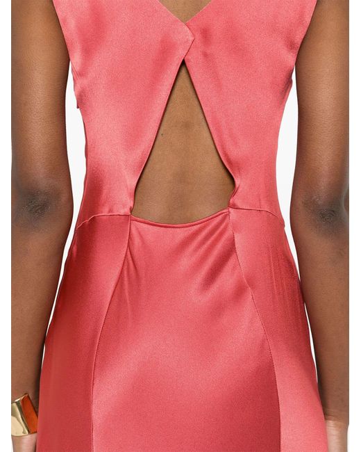 Alberta Ferretti Red Satin Evening Dress With Draped Neckline And Cut-Out Back