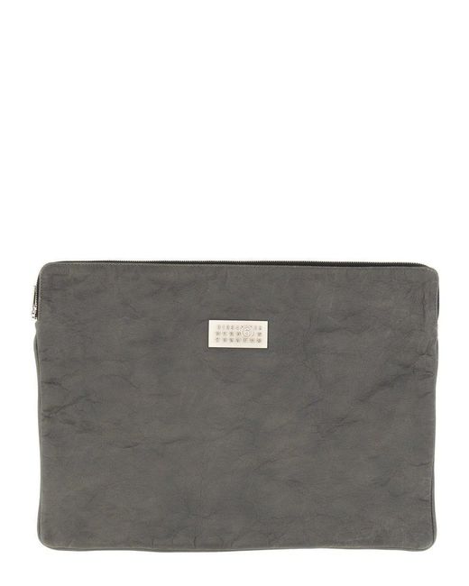 MM6 by Maison Martin Margiela Gray Logo-Plaque Zipped Laptop Bag