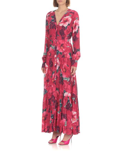 Pinko Red Chemisier Dress With Hibiscus Print