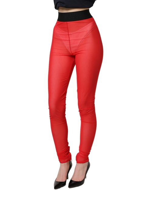 Dolce & Gabbana Red Nylon Stretch Slim Legging Trouser Pants Elastane