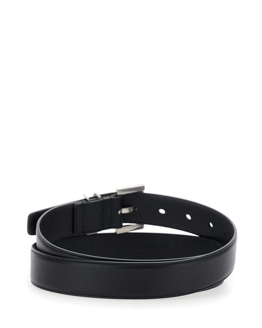 Saint Laurent Black Belt With Cassandre Plate, Leather Calf