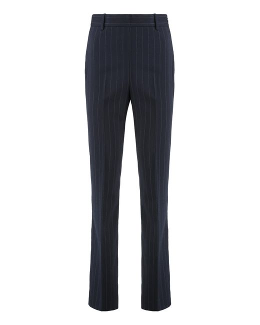 Pinko Blue Trousers Straight Chalk-Striped Wool Blend/ Polyester Skinny