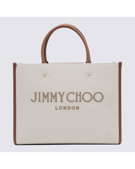 Jimmy Choo White Natural Canvas And Leather Avenue Tote Bag