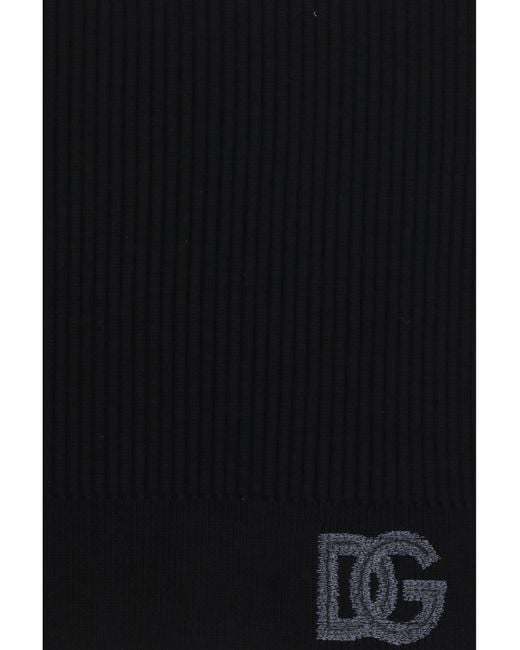 Dolce & Gabbana Black Ribbed Virgin Wool Scarf Fleece Ovis Aries for men