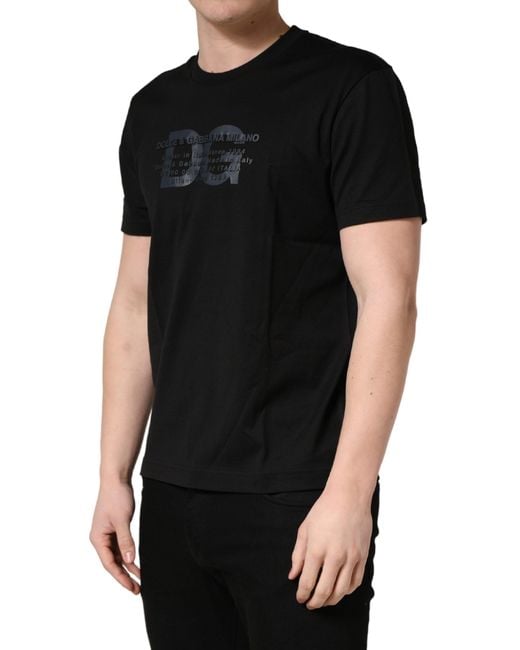 Dolce & Gabbana Black Logo Dg Print Cotton Crew Neck T-Shirt for men