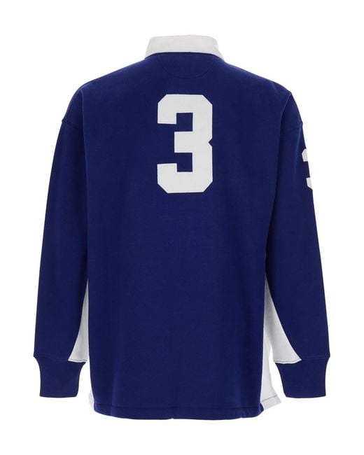 Polo Ralph Lauren Blue Rugby Fit Polo Shirt With Maxi Horse Embroidery On The Front And Lettering Logo for men