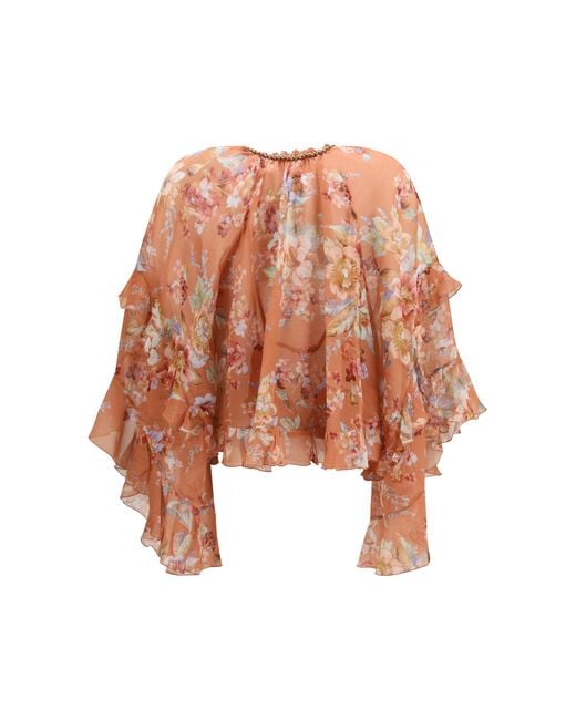 Zimmermann White Ruffle Blouse Cotton; Silk Shirt