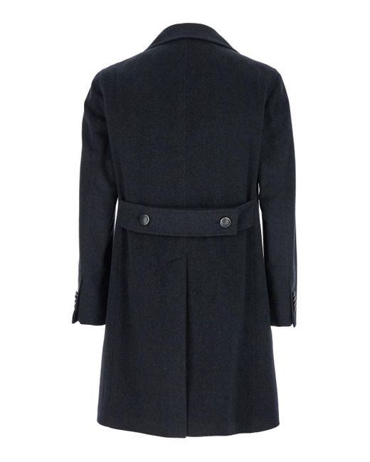 Tagliatore Blue 'Arden' Double-Breasted Coat With Notched Revers for men