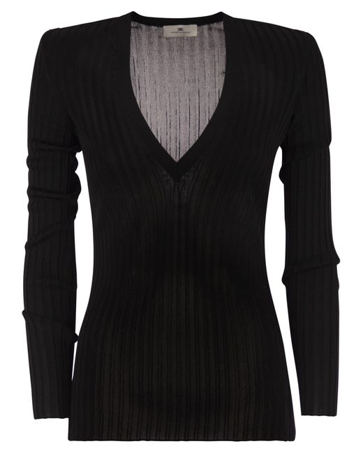 Elisabetta Franchi Black Viscose Knit Shirt With Logo Details
