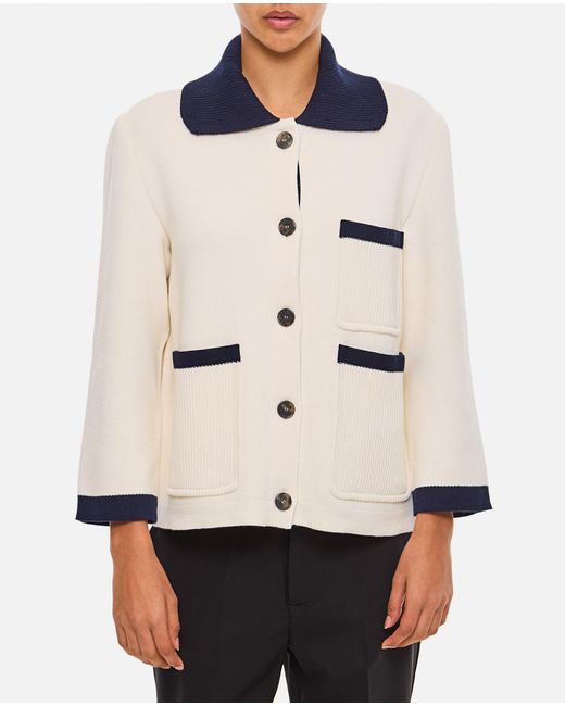 Thom Browne White Polo Collar Cotton And Cashmere Jacket