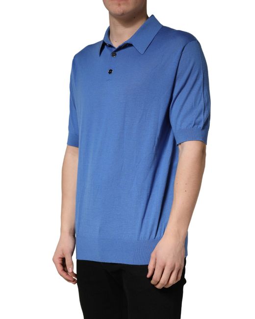 Dolce & Gabbana Blue Cashmere Short Sleeves Polo T-Shirt for men
