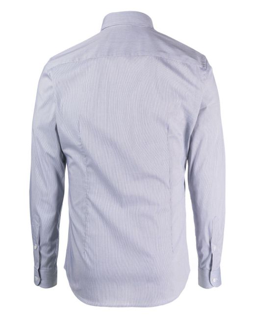 Fay Blue New Button Down Stretch Popeline Microchecked Shirt for men