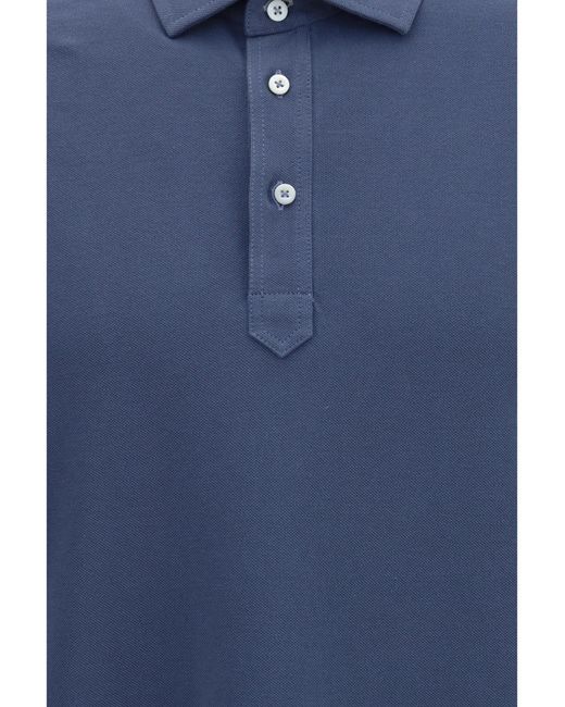 Brunello Cucinelli Blue Short-Sleeve Cotton Polo Shirt for men