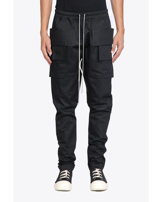 Rick Owens DRKSHDW Cotton Creatch Cargo Drawstring Black Twill Cargo Pant - Creatch Cargo