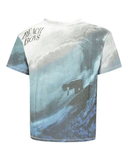 ERL Blue Ripped Collar Beach Boys Tshirt Knit for men
