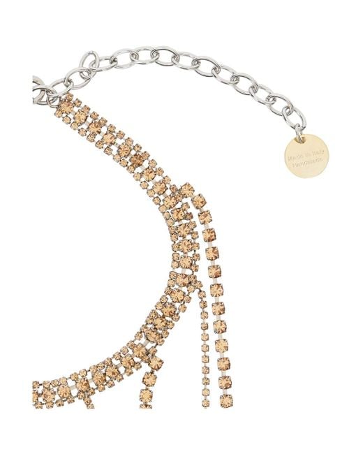 Silvia Gnecchi White Colored Necklace With All-Over Applied Glass Crystals And Adjustable Clasp