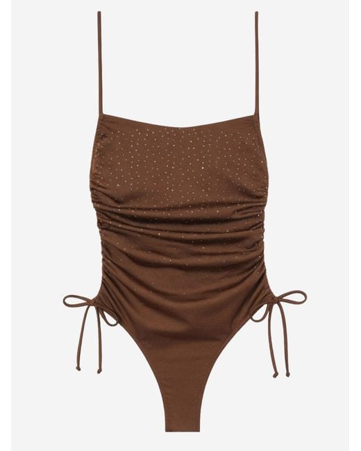 Mc2 Saint Barth Brown One-Piece Swimsuit With Side Ties, Polyamide Swimwear