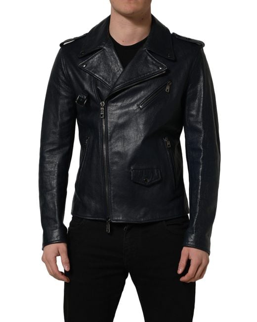 Dolce & Gabbana Black Leather Jackets for men