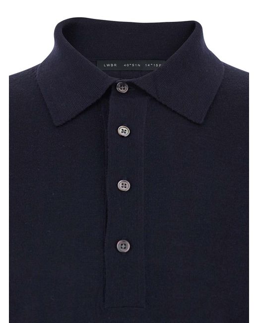 Low Brand Blue Wool Sweater With Polo Collar for men
