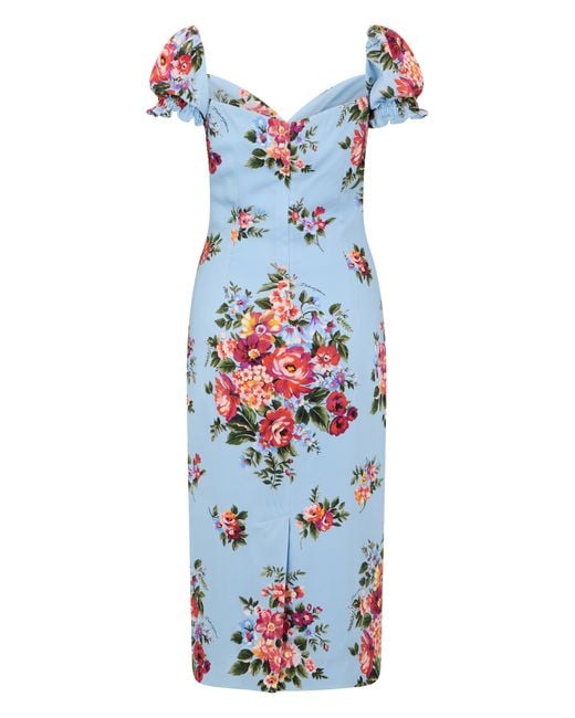 Dolce & Gabbana Blue Midi Silk Dress Floral