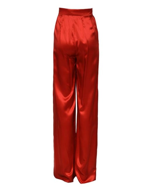 Dolce & Gabbana Red Satin High Waist Wide Leg Pants