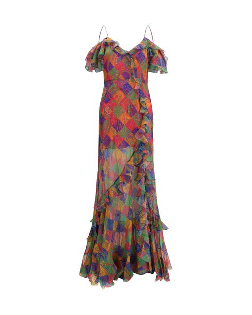 Etro Multicolor Long Silk Dress Outer: Silk; Inner: Polyester