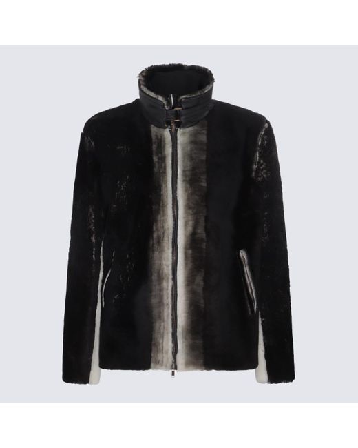Salvatore Santoro Black Leather Degrade Jacket for men