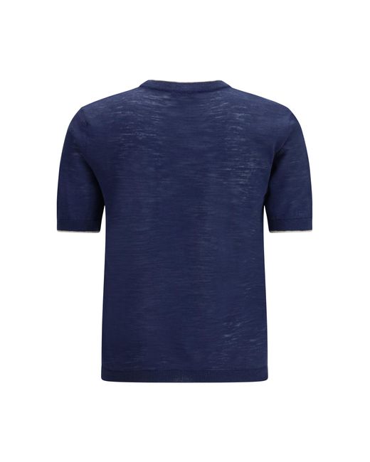Brooksfield Blue Short-Sleeved Linen Blend Shirt Linen; Polyester T-Shirts for men