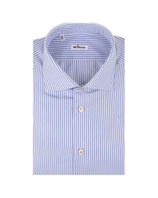Kiton Blue Light And Striped Classic Shirt for men