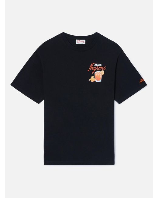 Mc2 Saint Barth Black Portland T-Shirt With Negroni Drink Illustration for men