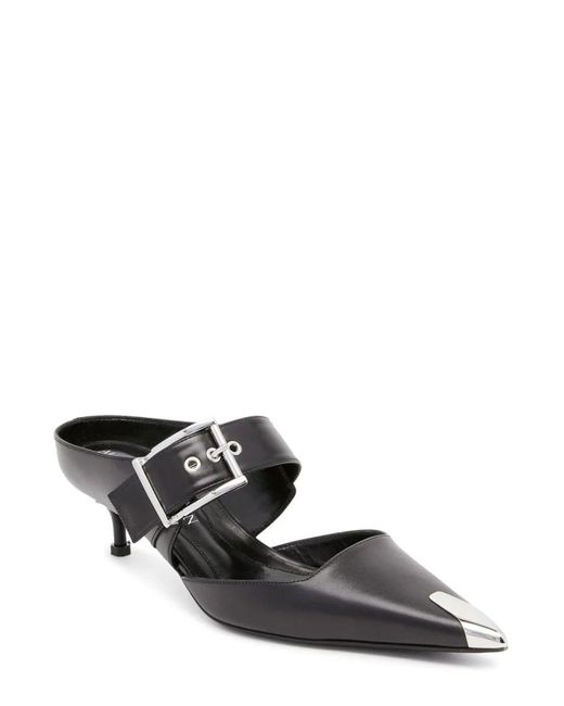 Alexander McQueen Black Punk Buckle Pointed Toe Mules