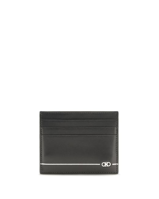 Ferragamo Gray Leather Card Holder Calf Bos Taurus Wallet for men