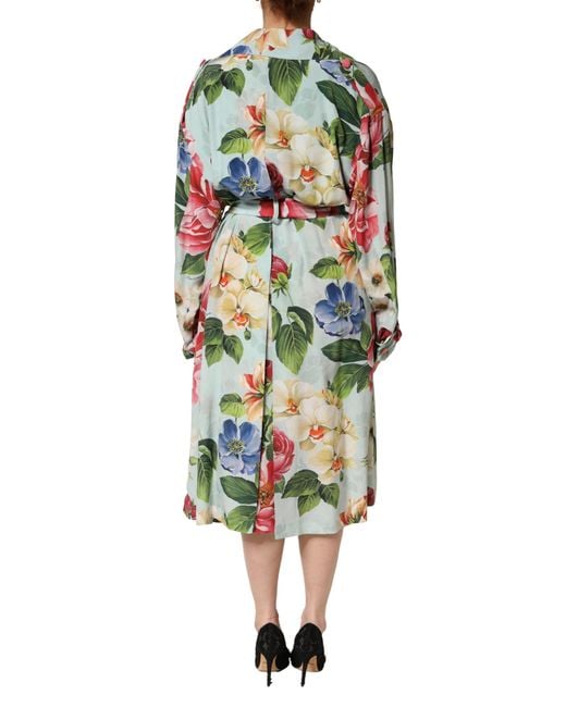 Dolce & Gabbana Red Floral Silk Wrap Midi Long Sleeve Dress