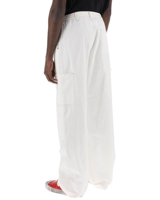 MM6 by Maison Martin Margiela White Wide Cotton Canvas Trousers For Or for men