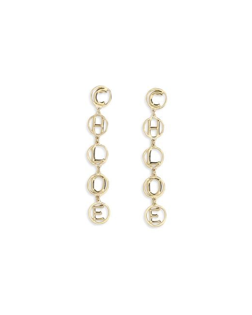 Chloé White Script Drop Earrings Brass