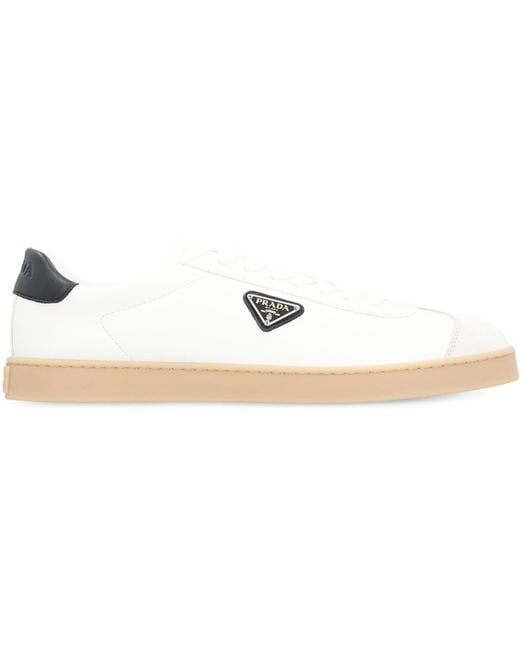 Prada White Lane Low-Top Sneakers Calfskin Trainers for men
