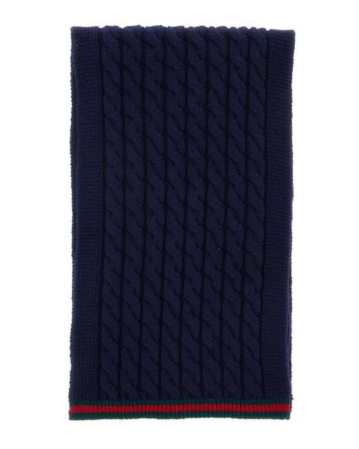 Gucci Blue Wool Scarf With Web Hem for men