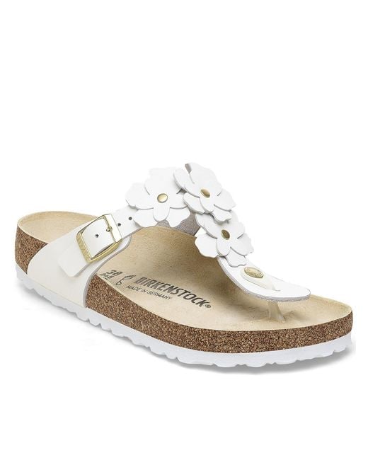 Birkenstock White Gizeh Flowers