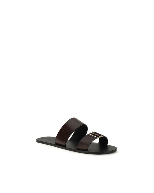 Saint Laurent Black Brown Calf Leather Bos Taurus Flat Sandals for men