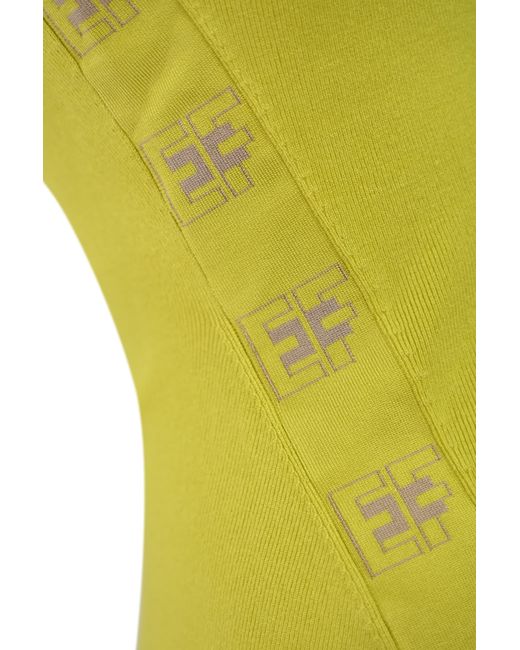 Elisabetta Franchi Yellow Viscose Knit Top With Logo Bands