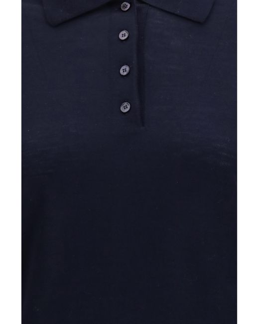 Golden Goose Deluxe Brand Blue Long Sleeve Merino Wool Polo Ovis Aries Knitwear