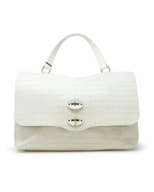 Zanellato White 068090-0740000-Z1160 Lino Postina Cayman Leather Handbag