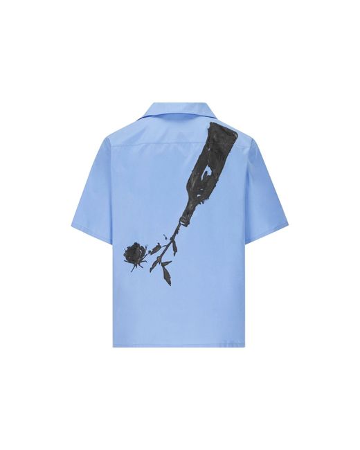 Prada Blue Printed Cotton Shirt for men