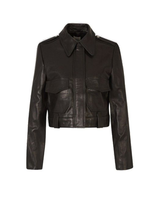 KHAITE Women's Black The Cordelia Long-Sleeved Leather Jacket